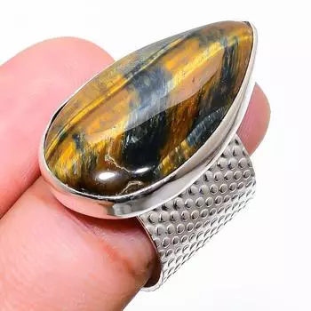 Ювелирное кольцо из стерлингового серебра 925 пробы с драгоценным камнем «Тигровый глаз», размер 6,5 h3H00 6.5 жёлтый