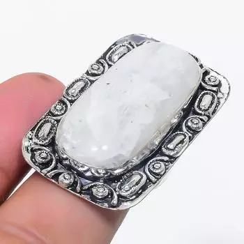 Ювелирное кольцо из стерлингового серебра 925 пробы с натуральным радужным лунным камнем, размер 8,5 R5B57