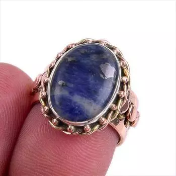 Ювелирное кольцо из стерлингового серебра 925 пробы с натуральным содалитом, двухцветное ювелирное кольцо, размер 6 k4O09