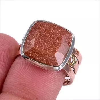 Ювелирное кольцо из стерлингового серебра 925 пробы с натуральным солнечным камнем, двухцветное ювелирное кольцо S.7.5 G5V19