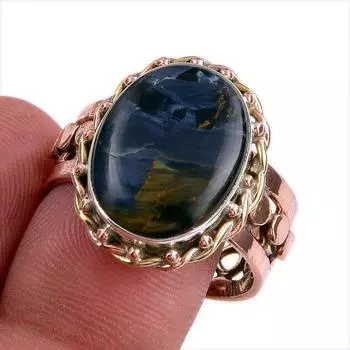 Ювелирное кольцо из стерлингового серебра 925 пробы с натуральным драгоценным камнем питерсит, двухцветное ювелирное кольцо S.9.5 Z1t36