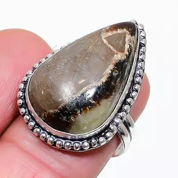 Ювелирное кольцо из стерлингового серебра 925 пробы с натуральным камнем септериан, размер 7 k5q05