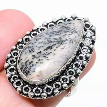 Ювелирное кольцо из стерлингового серебра 925 пробы с дендритом и опалом, размер 7,5 P2O32 7.5 белый