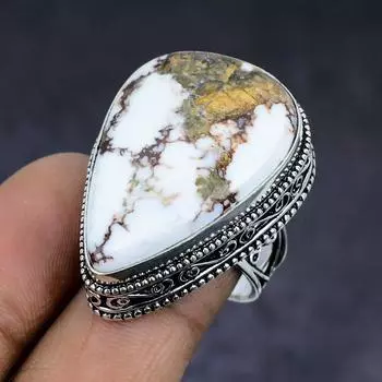 Ювелирное кольцо из стерлингового серебра 925 пробы с натуральным драгоценным камнем дикой лошади, размер 7 m2F26