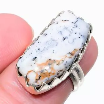 Ювелирное кольцо из стерлингового серебра 925 пробы с дендритом и опалом, размер 6,5 p5L39 6.5 белый