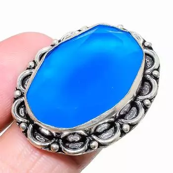 Ювелирное кольцо из стерлингового серебра 925 пробы с синим халцедоном, размер 7 S7v67 7 оранжевый