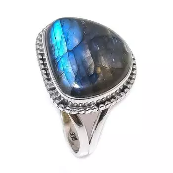 Ювелирное кольцо из стерлингового серебра 925 пробы с натуральным лабрадоритом, размер 8 J5G79