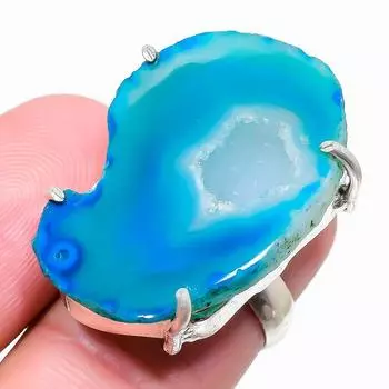 Ювелирное кольцо из стерлингового серебра 925 пробы с драгоценным камнем Синие друзы , размер 7 C8A17 7 синий