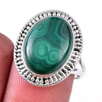 Ювелирное кольцо из стерлингового серебра 925 пробы с натуральным малахитом, размер 8 W2U82