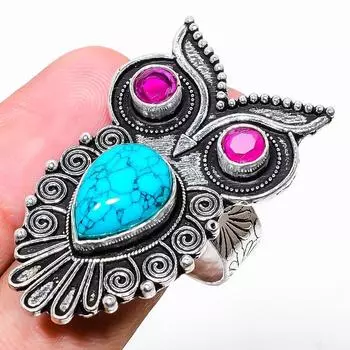 Ювелирное кольцо из стерлингового серебра 925 пробы с бирюзой и рубиллитом Santa Rosa, размер 10 l3D23 10 синий