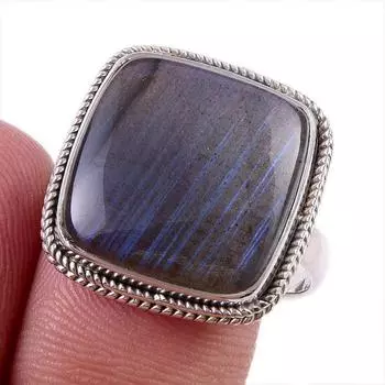 Ювелирное кольцо из стерлингового серебра 925 пробы с натуральным лабрадоритом, размер 9 t7f51