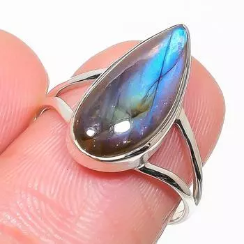 Ювелирное кольцо из стерлингового серебра 925 пробы с натуральным лабрадоритом, размер 7 h6h43