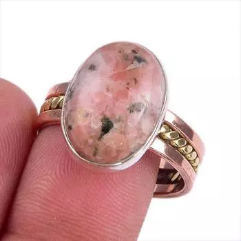 Ювелирное кольцо из стерлингового серебра 925 пробы с натуральным родонитом, двухцветное ювелирное кольцо S.9.5 z1y88