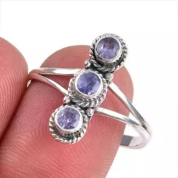 Ювелирное кольцо из стерлингового серебра 925 пробы с натуральным танзанитом, размер 10 C3R18
