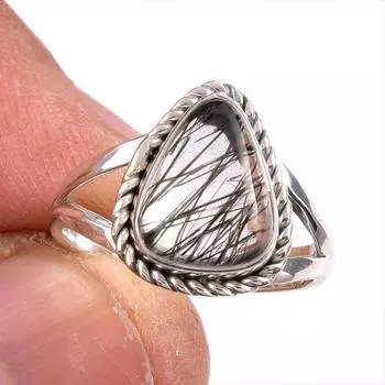 Ювелирное кольцо из стерлингового серебра 925 пробы с натуральным черным рутилом, размер 6 C3m42