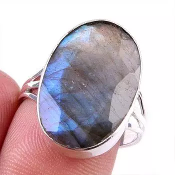 Ювелирное кольцо из стерлингового серебра 925 пробы с натуральным лабрадоритом, размер 7 f2K40