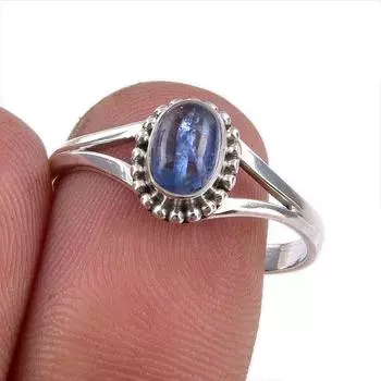 Ювелирное кольцо из стерлингового серебра 925 пробы с натуральным кианитом ручной работы, размер 9 Y4p44