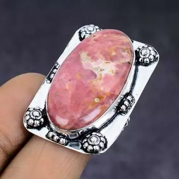 Ювелирное кольцо из стерлингового серебра 925 пробы с натуральным родохрозитом, размер 6,5 g1i39