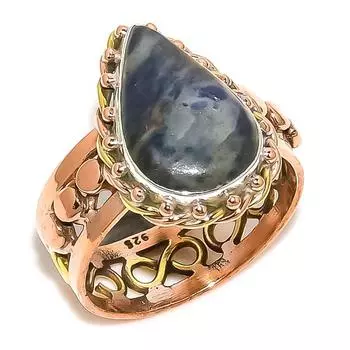 Ювелирное кольцо из стерлингового серебра 925 пробы с натуральным содалитом, двухцветное ювелирное кольцо S.10.5 G3Z03