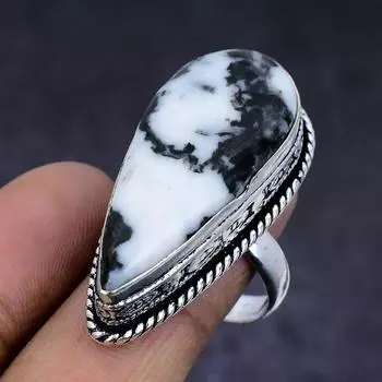 Ювелирное кольцо из стерлингового серебра 925 пробы с натуральным драгоценным камнем зебровой яшмы, размер 9 f3T52