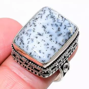 Ювелирное кольцо из стерлингового серебра 925 пробы с дендритом опалом, размер 8,5 K9M51 8.5 белый