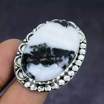 Ювелирное кольцо из стерлингового серебра 925 пробы с натуральным драгоценным камнем зебровой яшмы, размер 10 O4r47