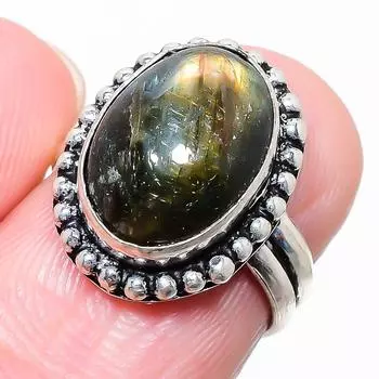 Ювелирное кольцо из стерлингового серебра 925 пробы с лабрадоритом, размер 6 o9f29 6 чёрный