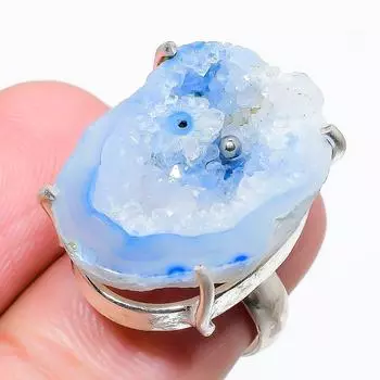 Ювелирное кольцо из стерлингового серебра 925 пробы с синим солнечным кварцем, размер 6,5 o5F78 6.5 синий