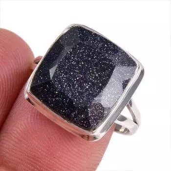Ювелирное кольцо из стерлингового серебра 925 пробы с натуральным синим солнечным камнем S.8.5 I8b98