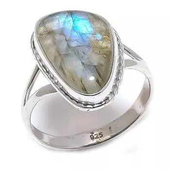 Ювелирное кольцо из стерлингового серебра 925 пробы с натуральным лабрадоритом, размер 10 G6H76