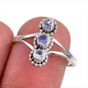 Ювелирное кольцо из стерлингового серебра 925 пробы с натуральным танзанитом, размер 8 L3D93