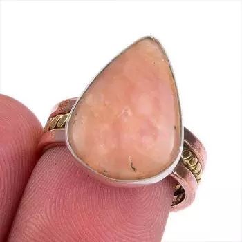 Ювелирное кольцо из стерлингового серебра 925 пробы с натуральным розовым опалом, двухцветное ювелирное кольцо, размер 7, O7B45