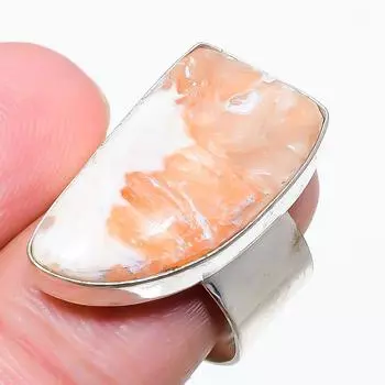 Ювелирное кольцо из стерлингового серебра 925 пробы с оранжевым сколецитом, размер 9 m6D02 9 белый