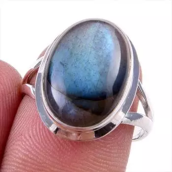 Ювелирное кольцо из стерлингового серебра 925 пробы с натуральным лабрадоритом, размер 7 S7j57