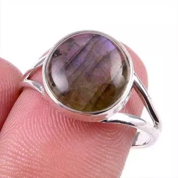 Ювелирное кольцо из стерлингового серебра 925 пробы с натуральным лабрадоритом, размер 8 R2V03