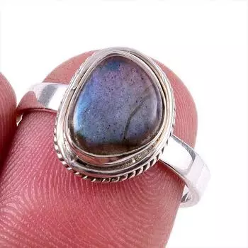 Ювелирное кольцо из стерлингового серебра 925 пробы с натуральным лабрадоритом, размер 7 F1h16