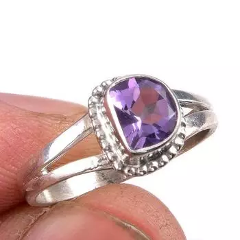 Ювелирное кольцо из стерлингового серебра 925 пробы с натуральным розовым аметистом S.6.5 Q3h06