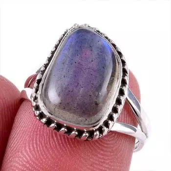 Ювелирное кольцо из стерлингового серебра 925 пробы с натуральным лабрадоритом, размер 7 l0K07