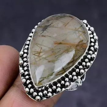 Ювелирное кольцо из стерлингового серебра 925 пробы с натуральным золотым рутилом, размер 9 y2a27