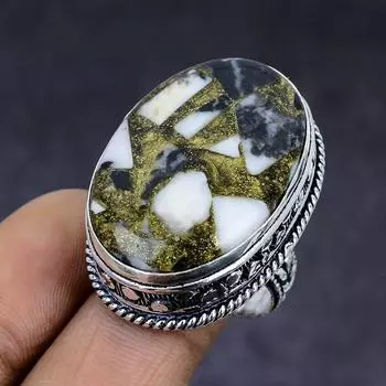 Ювелирное кольцо из стерлингового серебра 925 пробы с натуральным драгоценным камнем зебровой яшмы, размер 7,5 g6i50