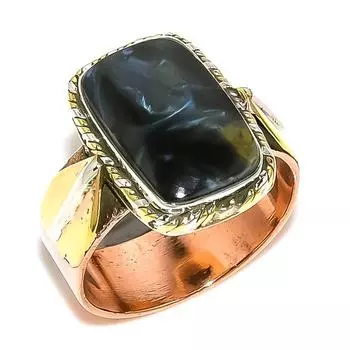 Ювелирное кольцо из стерлингового серебра 925 пробы с натуральным драгоценным камнем питерсит, двухцветное ювелирное кольцо S.8.5 m8Q49