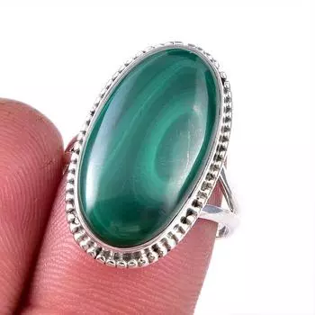 Ювелирное кольцо из стерлингового серебра 925 пробы с натуральным малахитом, размер 8 T4L88