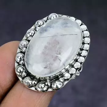 Ювелирное кольцо из стерлингового серебра 925 пробы с натуральным черным рутилом, размер 9 q3t83