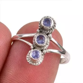 Ювелирное кольцо из стерлингового серебра 925 пробы с натуральным танзанитом, размер 8 q3s25