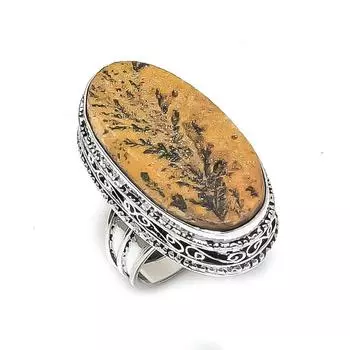 Ювелирное кольцо из стерлингового серебра 925 пробы с натуральным псиломеланом и дендритным узором, размер 9,5 b3U47