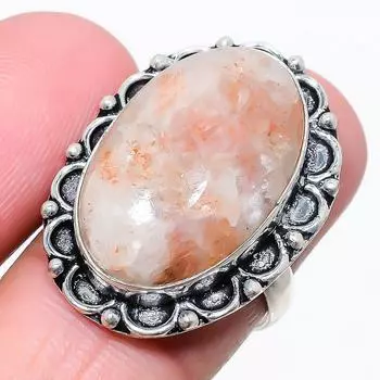 Ювелирное кольцо из стерлингового серебра 925 пробы с солнечным камнем, размер 8,5 K6O82 8.5 красный