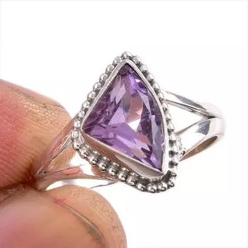 Ювелирное кольцо из стерлингового серебра 925 пробы с натуральным розовым аметистом S.8 t3V05