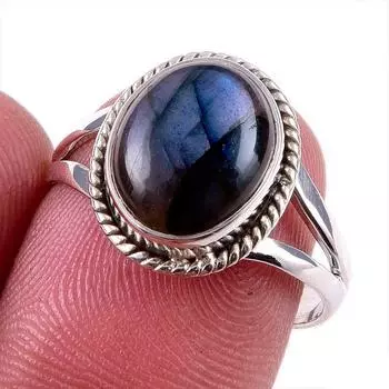 Ювелирное кольцо из стерлингового серебра 925 пробы с натуральным лабрадоритом, размер 8 C0b94