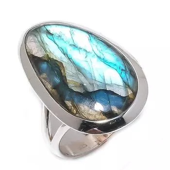 Ювелирное кольцо из стерлингового серебра 925 пробы с натуральным лабрадоритом, размер 7 Y8G16