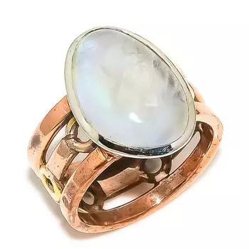 Ювелирное кольцо из стерлингового серебра 925 пробы с натуральным радужным лунным камнем, двухцветное, S.6.5 K8s51